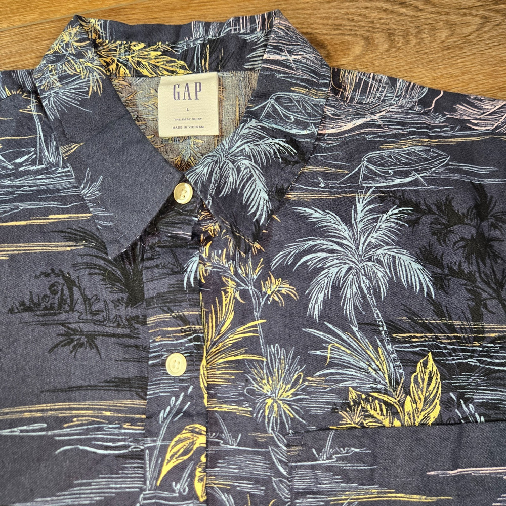 Gap Easy Shirt Womens L Linen Blend Hawaiian Tropical Button Up Beach Resort - Picture 2 of 10